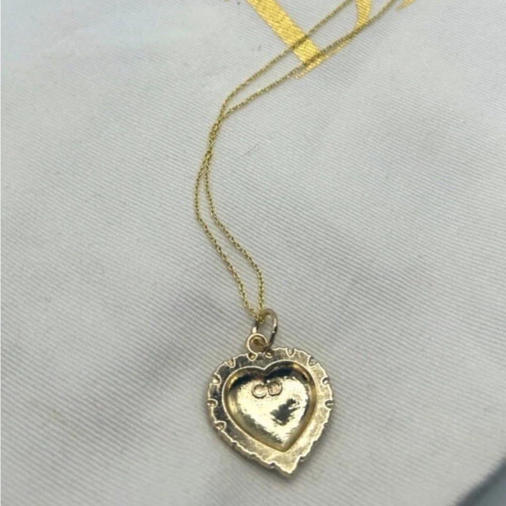 DIOR “J'Adior” Charm Pendant Stamped Gold Heart w/ Black Stones - Picture 3 of 8
